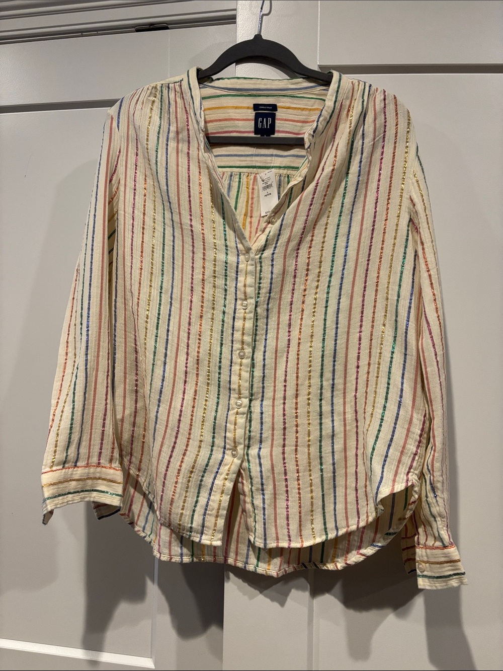 GAP Cream Multicolor Striped Button-Up Blouse